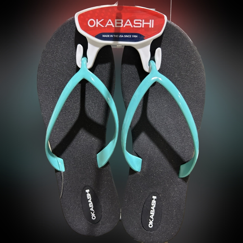 ❤️2/$18 Okabashi Shoreline Women's Blue Black Thong Flip Flop Sandals Size 8 - Picture 5 of 5